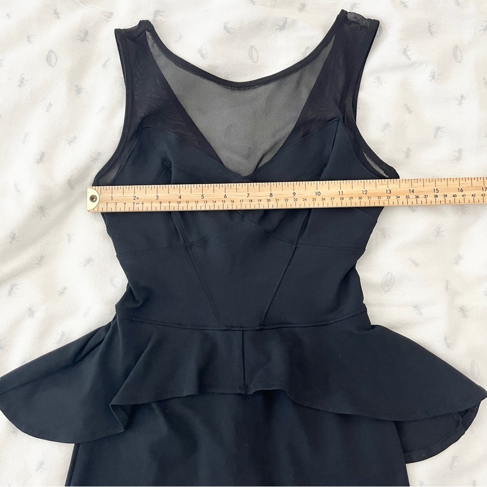 Bebe Glam Black Sleeveless Peplum Cocktail Dress w/ Illusion Neckline - XXS - Picture 10 of 13
